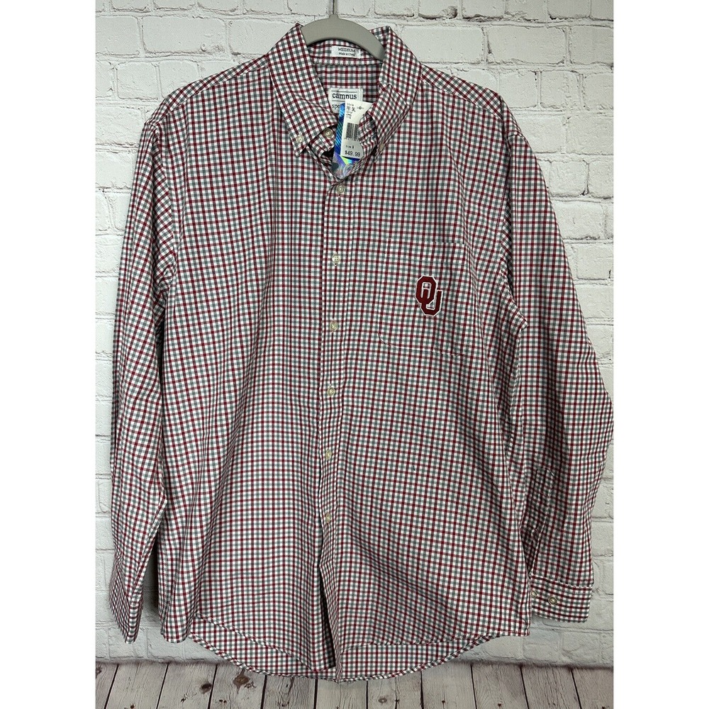 Oklahoma‎ Sooners OU Mens long sleeve plaid button down shirt, sz M, NWT $50